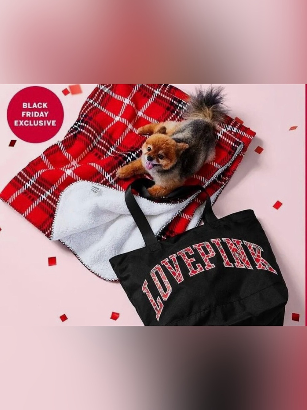 Victoria's Secret PINK red, black, and white plaid blanket + tote bag set
